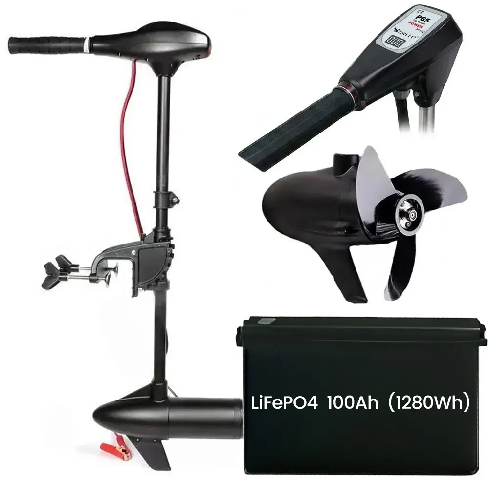 Silnik Elektryczny do Łodzi Zaburtowy 12V 65LBS ORLLO P65 Akumulator LiFePO4 100Ah