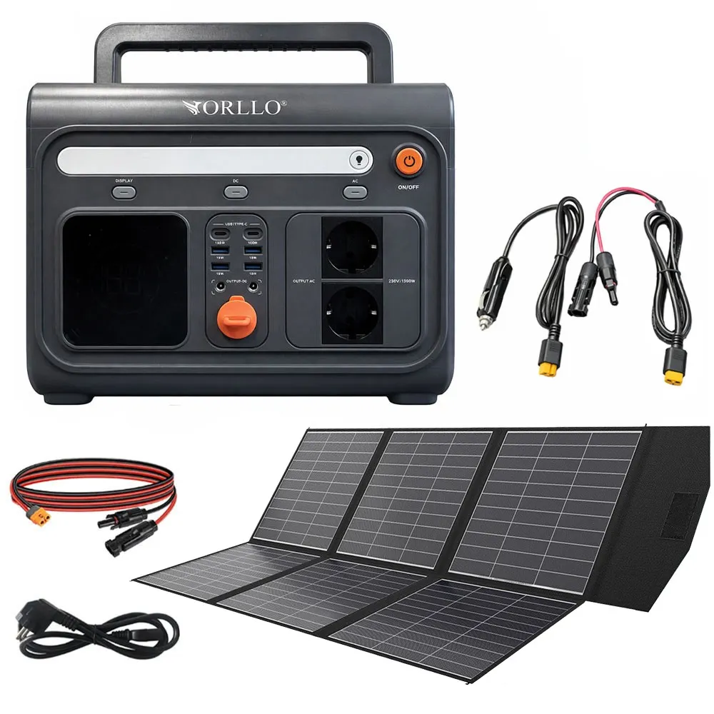 Przenośna Stacja Zasilania z Panelem Solarnym Składanym 400W ORLLO 1200W/1500W