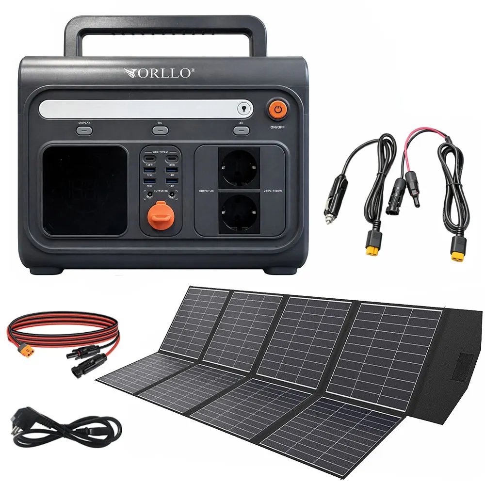 Przenośna Stacja Zasilania z Panelem Solarnym Składanym 500W ORLLO 1200W/1500W