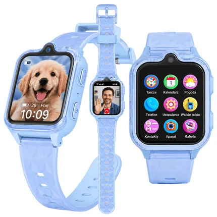 smartwatch dla dzieci z ekranem dotykowym, aplikacjami i wymiennymi tarczami zegarka.