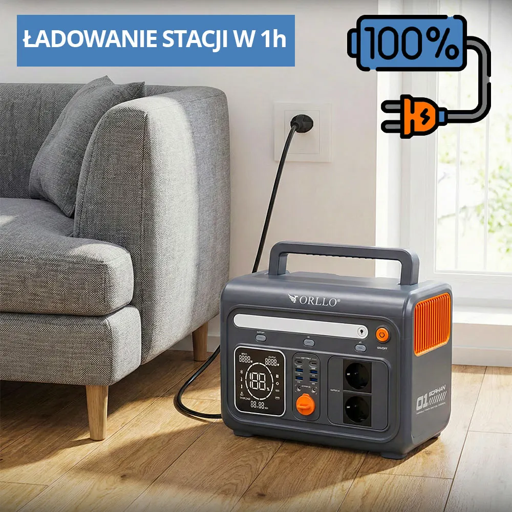 Przenośna Stacja Zasilania Magazyn Energii LIFEPO4 z Panelem Solarnym 185W ORLLO 1200W/1500W ECO