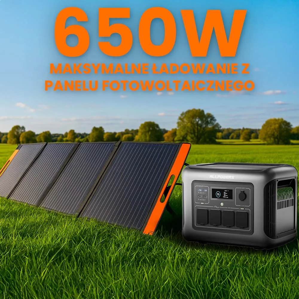 Przenośna Stacja Zasilania BMS LIFEPO4 ALLPOWERS R1500 LITE z Panelem Solarnym Składanym ALLPOWERS 200W