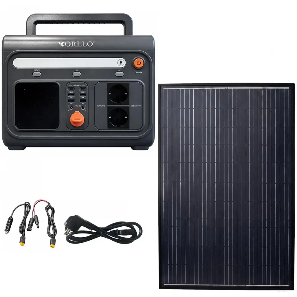 Przenośna Stacja Zasilania ORLLO 1200W/1500W LIFEPO4 z Panelem Solarnym Bifacjalnym