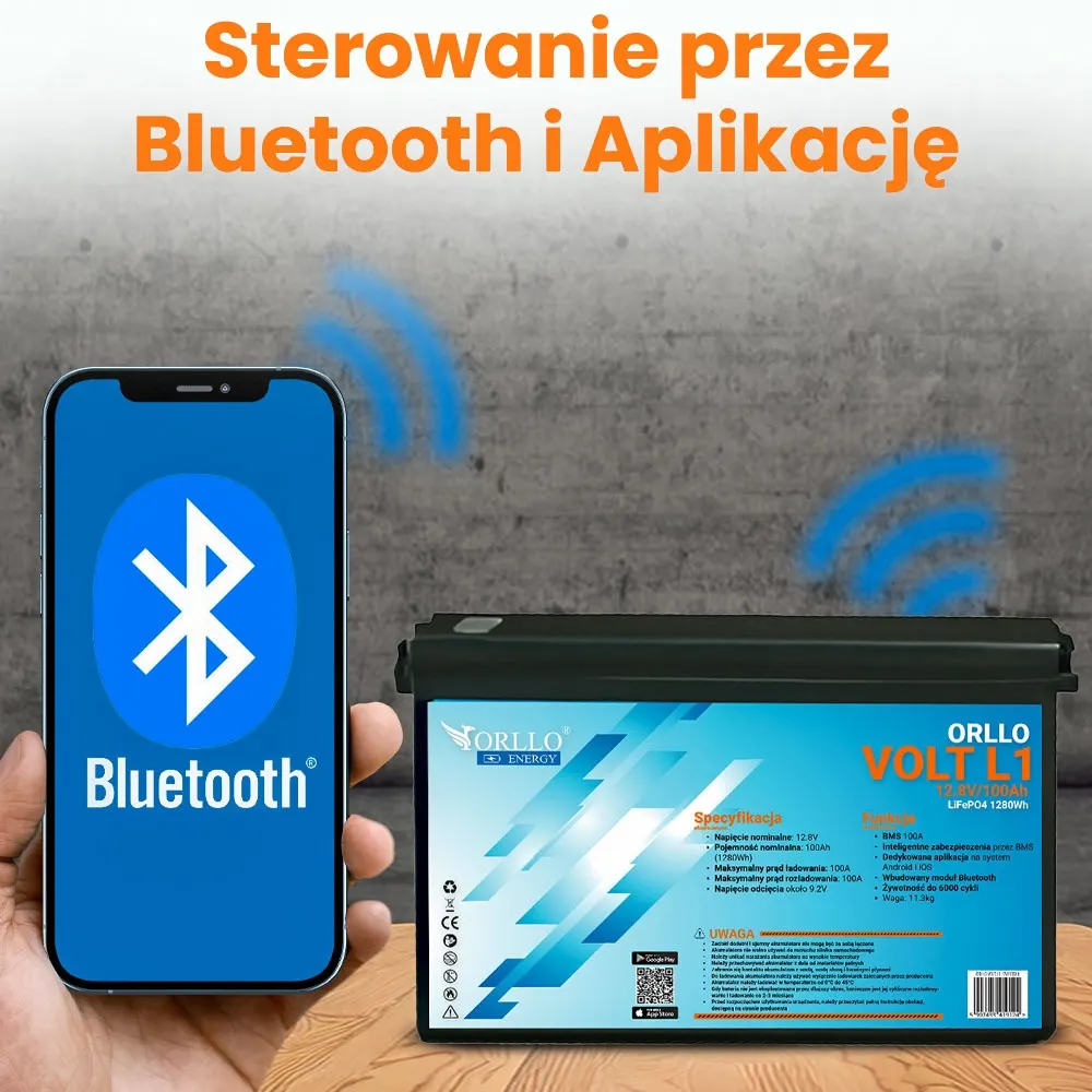 Akumulator LiFePO4 Magazyn Energii ORLLO VOLT L1 12V 100Ah BMS Bluetooth EVE OUTLET BDB