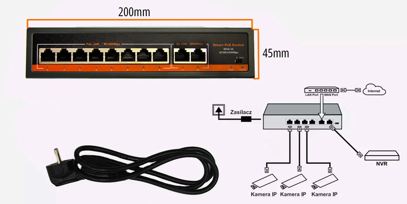 Switch Sieciowy POE SW2 10 Portów + 2GE UPLINK
