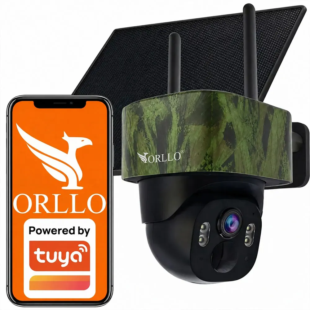 Kamera zewnętrzna ORLLO TZ1 zamontowana na elewacji domu, obrotowa głowica z widokiem na podjazd sklep monitoring orllo.pl
