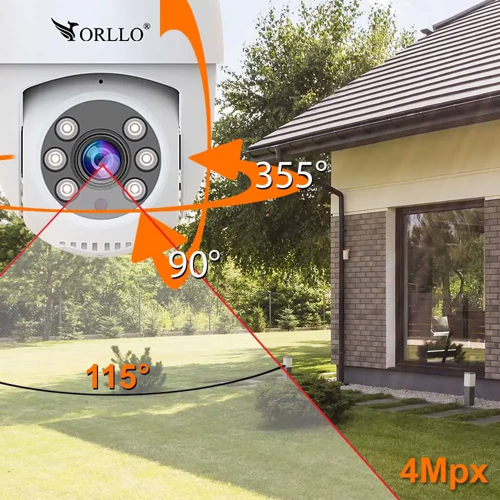 Zestaw 4 Kamer WiFi IP Zewnętrznych Obrotowych 4Mpx ORLLO TZ2 PRO