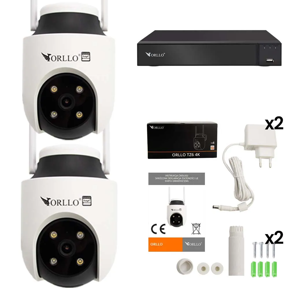 Zestaw 2 Kamer WiFi IP Zewnętrznych ORLLO TZ6 4K