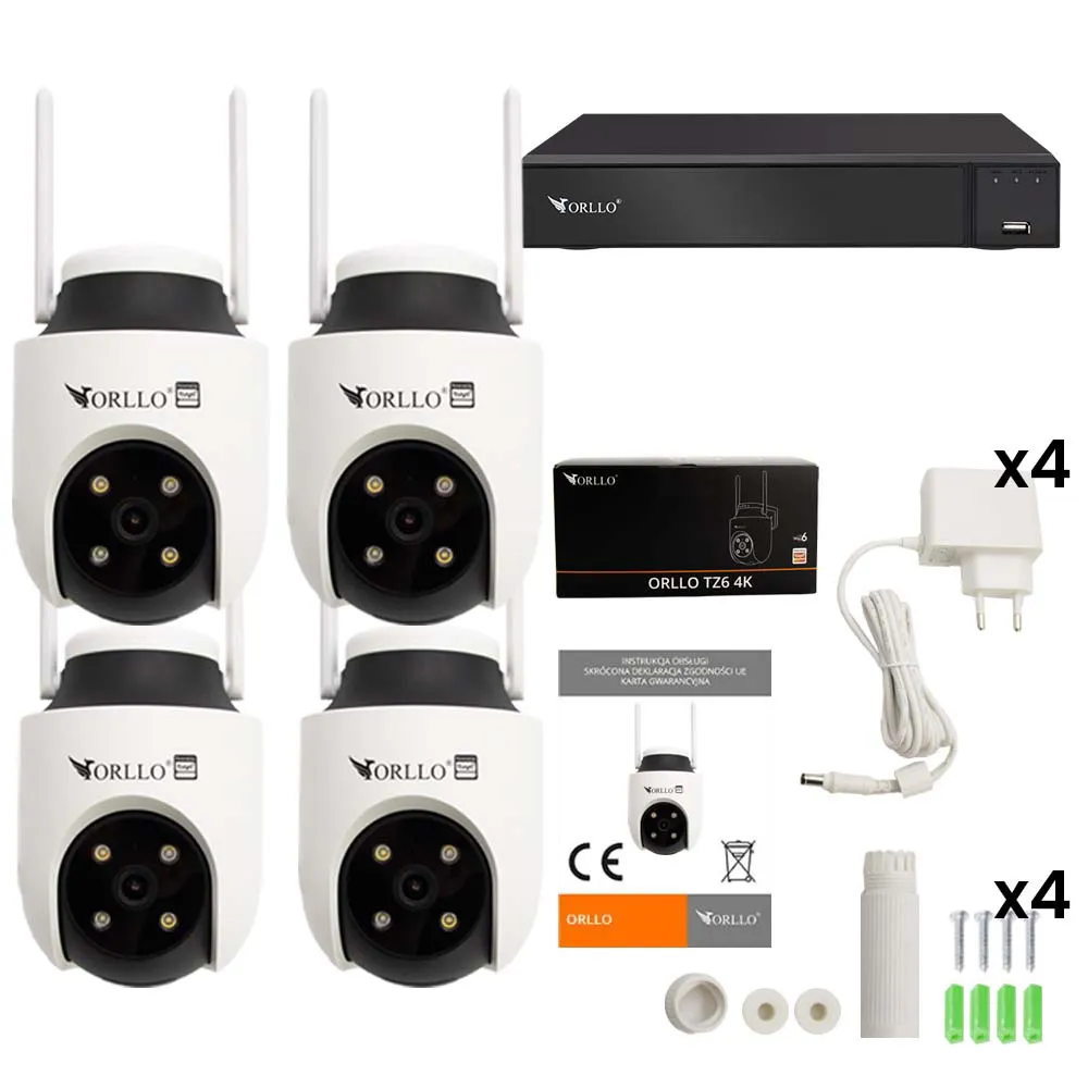 Zestaw 4 Kamer WiFi IP Zewnętrznych ORLLO TZ6 4K