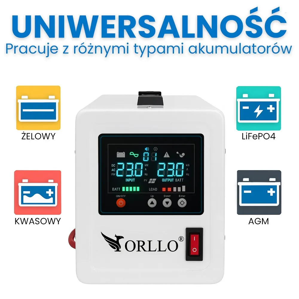 Zasilacz Awaryjny UPS Zasilanie Awaryjne ORLLO SINUS 800VA 560W AVR Akumulator 100Ah VRLA