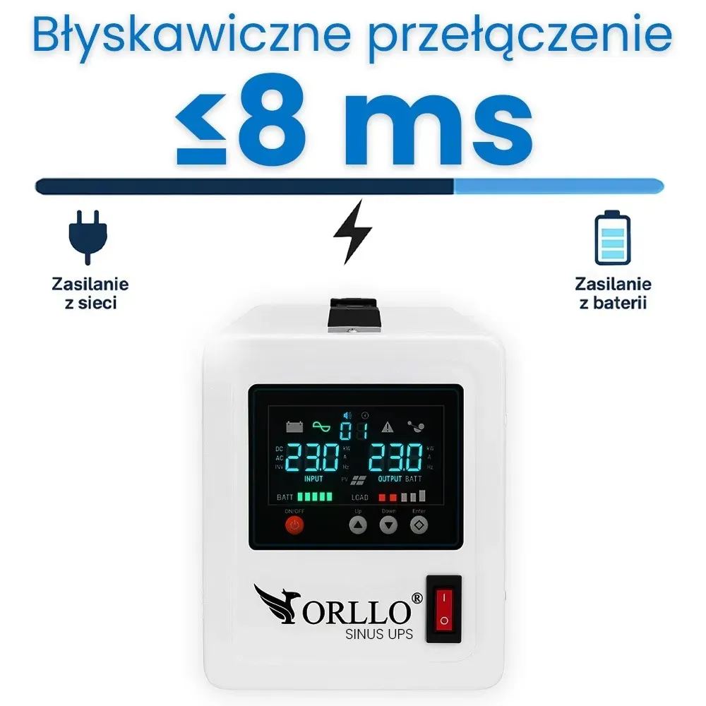 Zasilacz Awaryjny UPS Zasilanie Awaryjne ORLLO SINUS 800VA 560W AVR Akumulator 100Ah