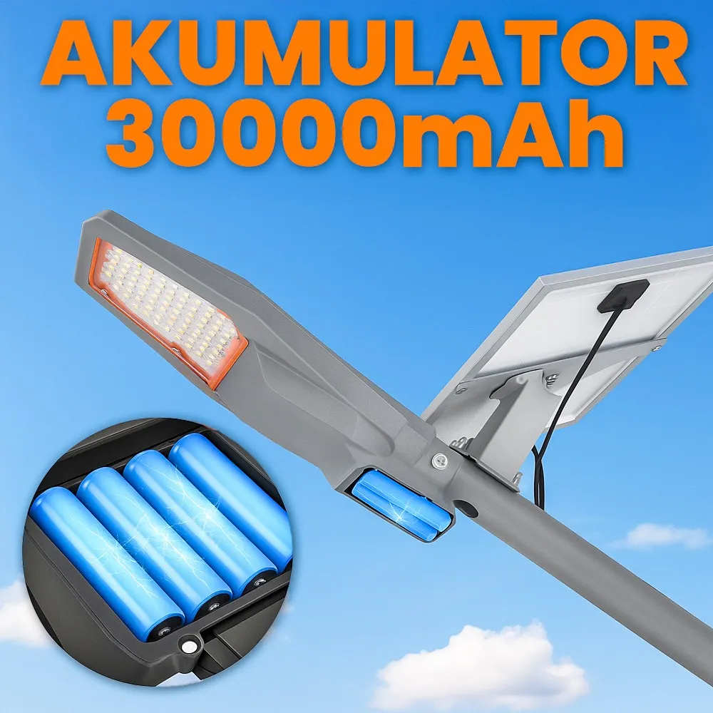 Lampa Solarna Uliczna LED 250W Panel Solarny 40W Akumulator WARRIOR
