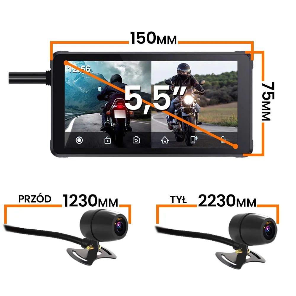 Kamera Motocyklowa Przód Tył Radio CarPlay Android Auto ORLLO MX-2 OUTLET IDEALNY
