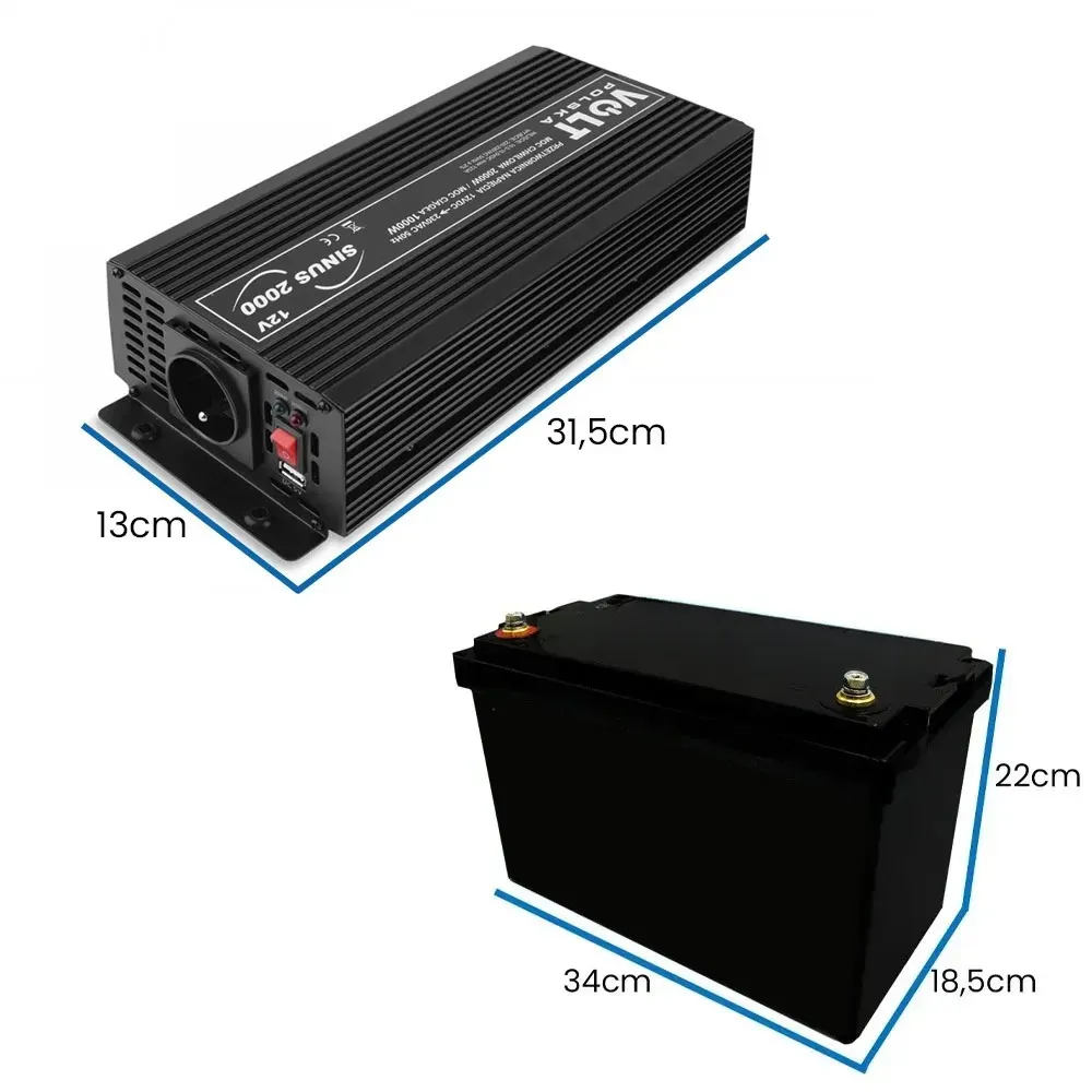 Zestaw Magazyn Energii Akumulator LiFePO4 12V 100Ah ORLLO Przetwornica Napięć Sinus 12/230V 1000W