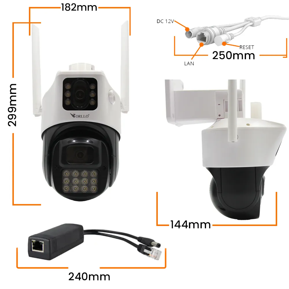 Kamera Obrotowa Zewnętrzna WiFi IP 2 Obiektywy ORLLO Z19 DUAL + Splitter PoE