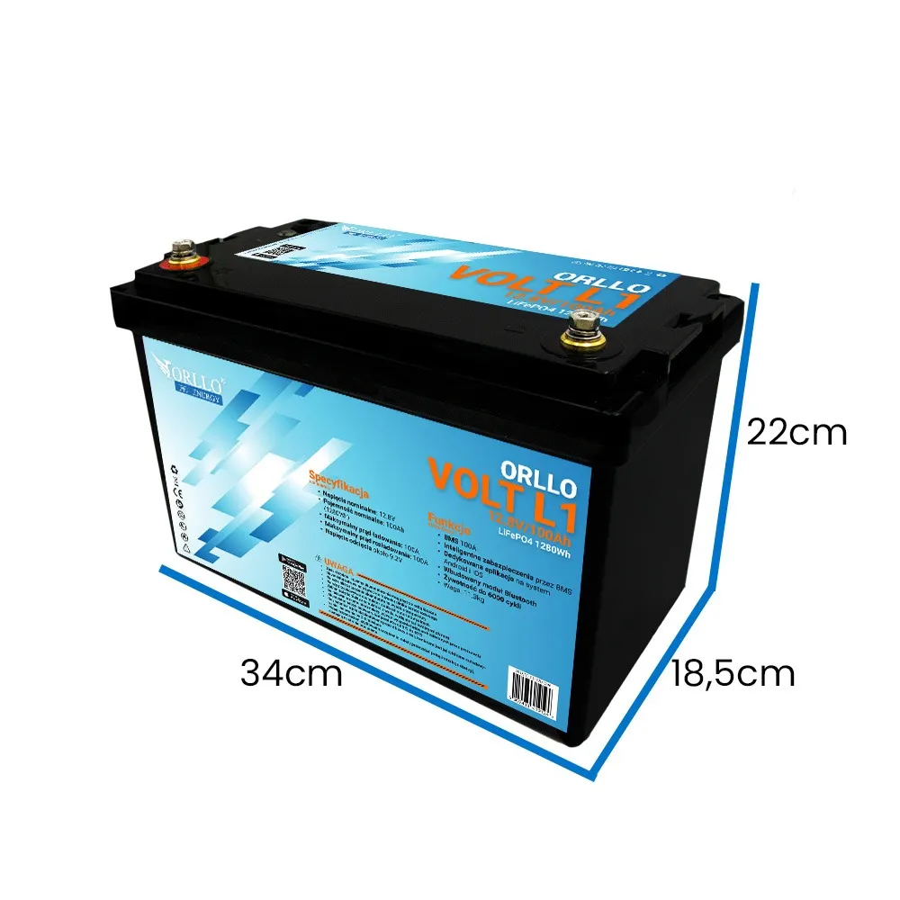 Akumulator LiFePO4 Magazyn Energii ORLLO VOLT L1 12V 100Ah BMS Bluetooth EVE