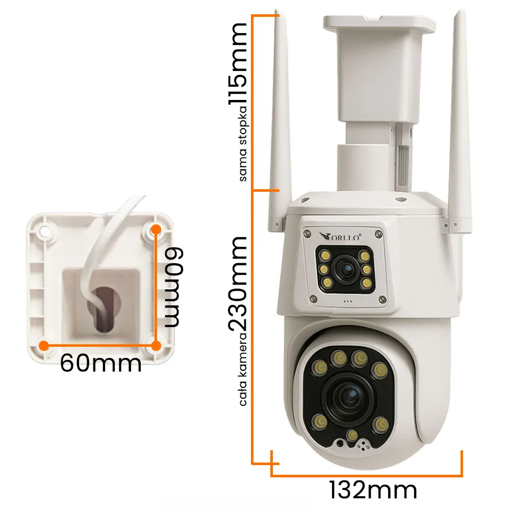 Kamera WiFi IP na Kartę SIM 4G Zewnętrzna Obrotowa 2 Obiektywy ORLLO TZ8 4K DUAL