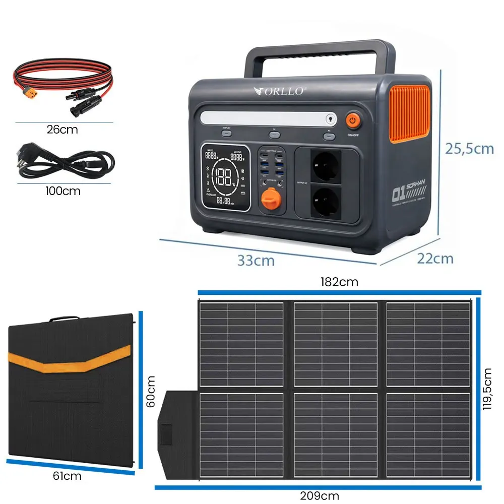 Przenośna Stacja Zasilania z Panelem Solarnym Składanym 400W ORLLO 1200W/1500W