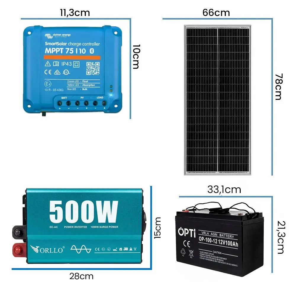 Zestaw Fotowoltaiczny Magazyn Energii Przetwornica 500W Panel Solarny Akumulator 100Ah