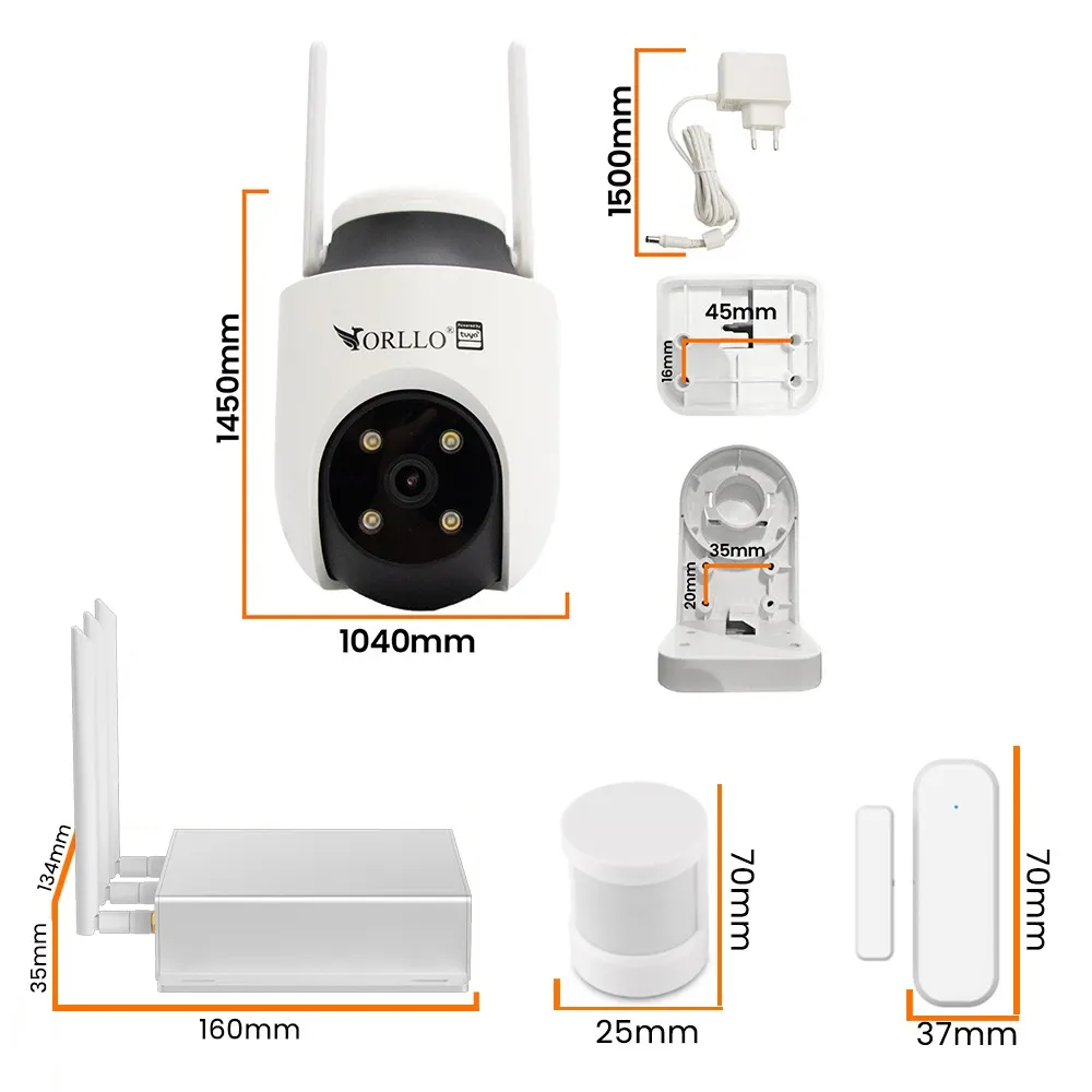 Zestaw Kamera 4K Bramka HUB ZIGBEE 4G WiFi Czujnik PIR Kontaktron