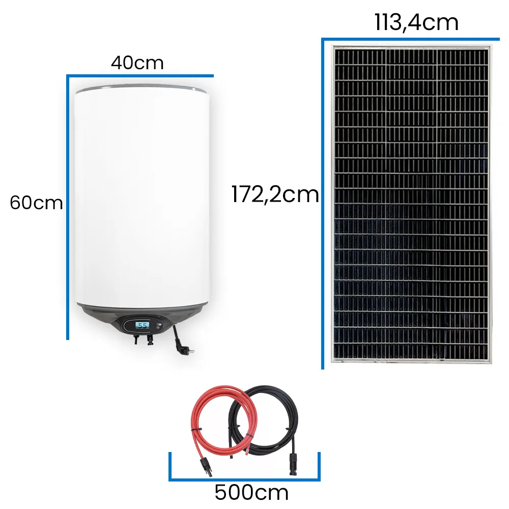 Zestaw Solarny do Grzania Wody Bojler Hybrydowy 30L MPPT Panele Fotowoltaiczne OFF GRID