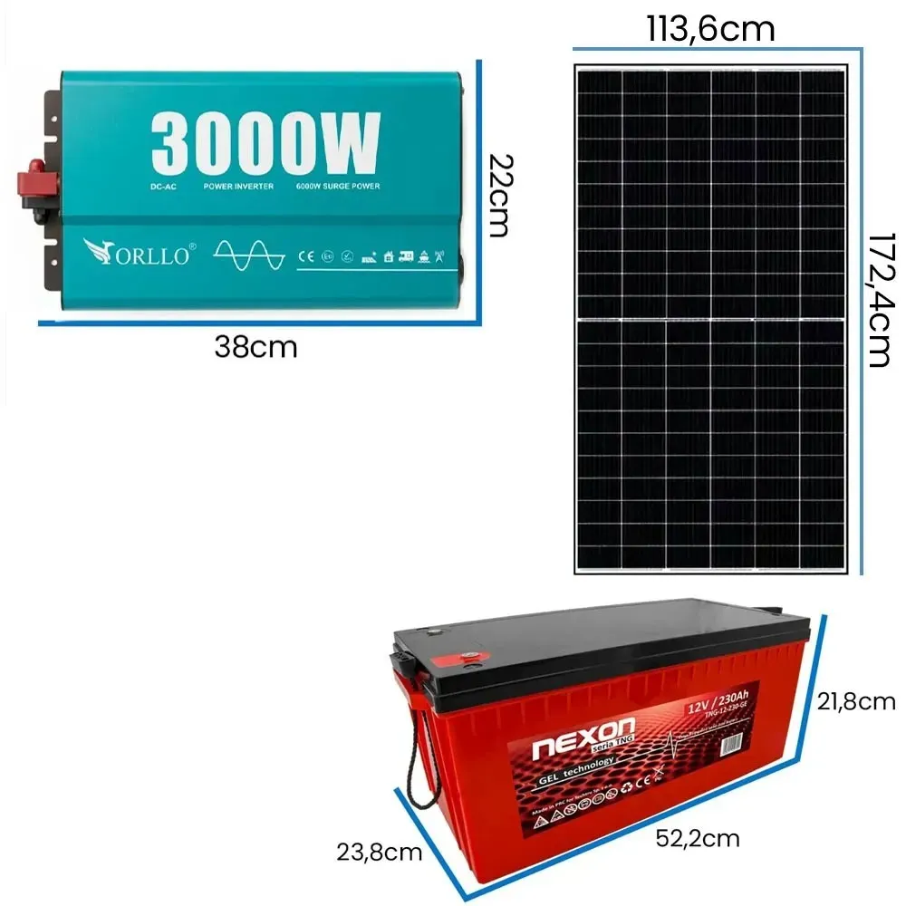 Zestaw Fotowoltaiczny do Grzania Wody 3000W 24V 2 Panele Fotowoltaiczne 2 Akumulatory 230Ah
