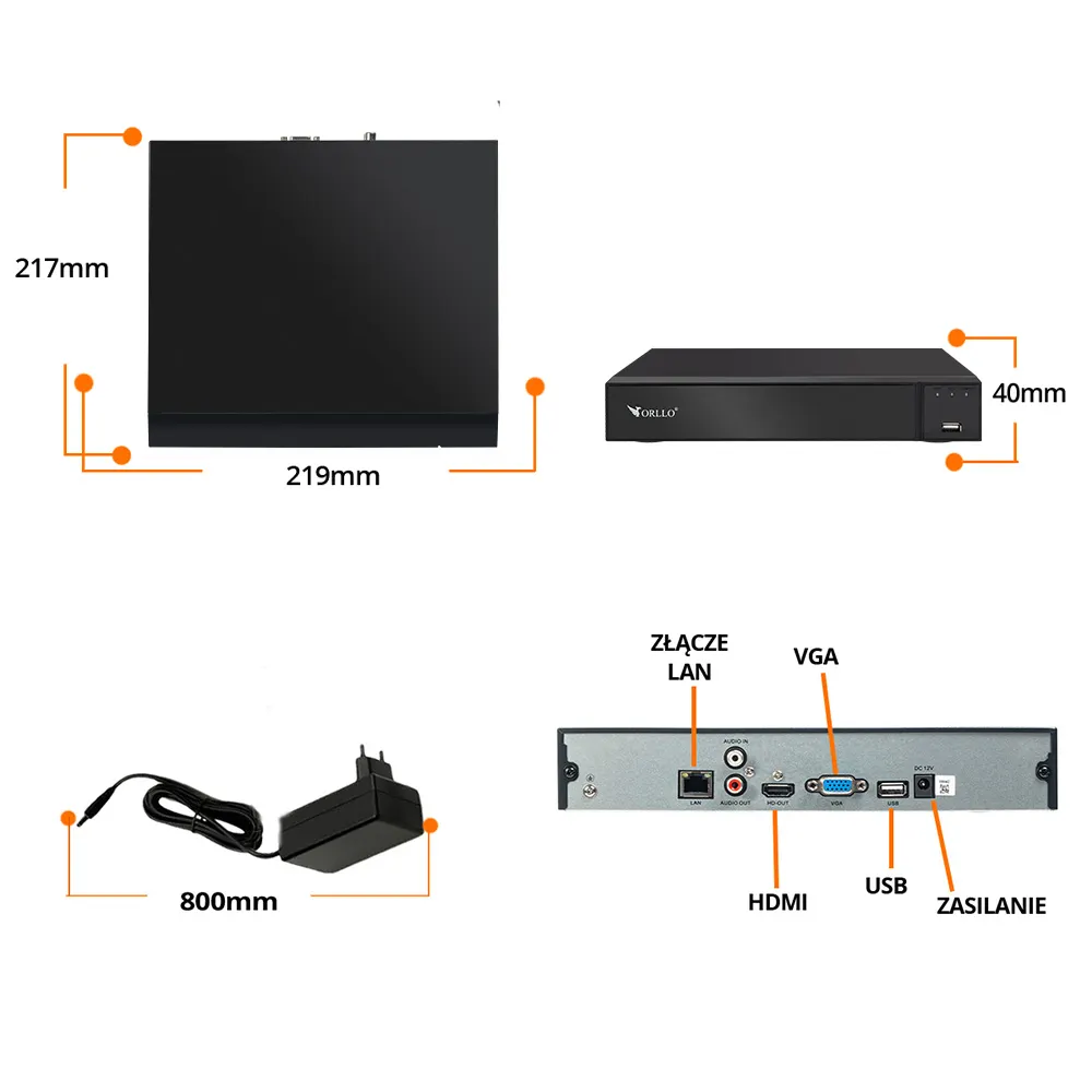 Rejestrator do Kamer Nagrywarka NVR AI WiFi ORLLO NVR2 CH16