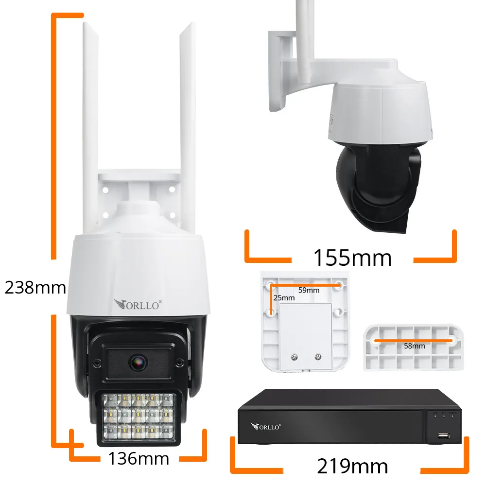 Zestaw 2 Kamer WiFi IP Zewnętrzne Obrotowe 4Mpx ORLLO N1 Nagrywarka NVR1