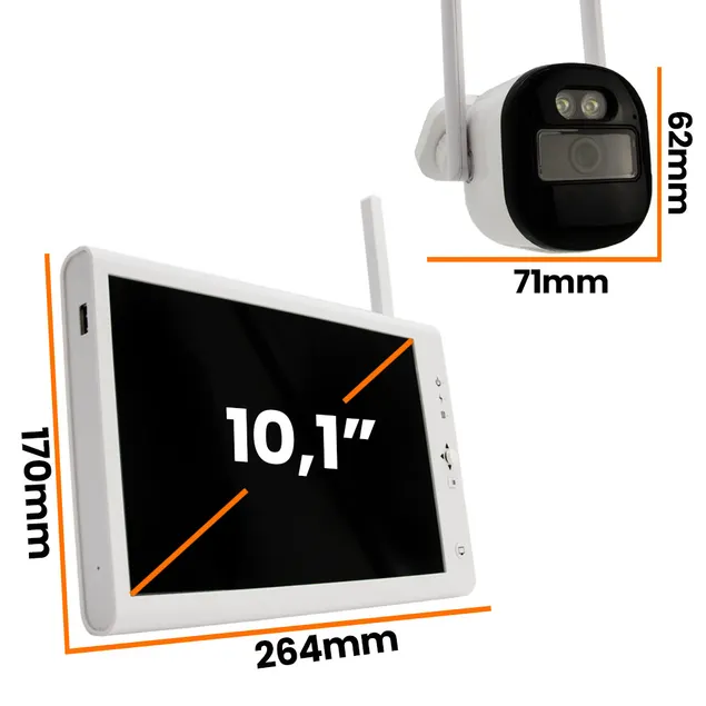 Zestaw 4 Kamery zewnętrzne Bezprzewodowe WiFi z Monitorem NVR ORLLO TS1
