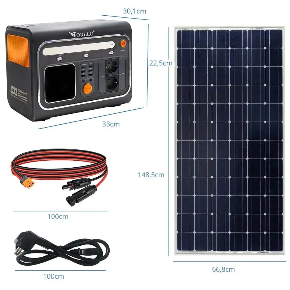Przenośna Stacja Zasilania Magazyn Energii LIFEPO4 z Panelem Solarnym 185W ORLLO 1200W/1500W ECO
