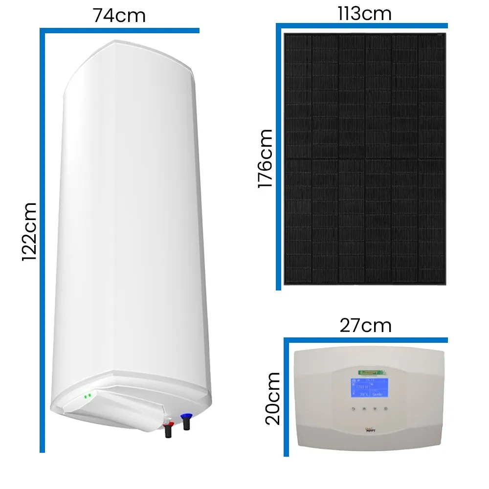 Zestaw Solarny do Grzania Wody Bojler Hybrydowy 120L MPPT Panele Fotowoltaiczne OFF-GRID