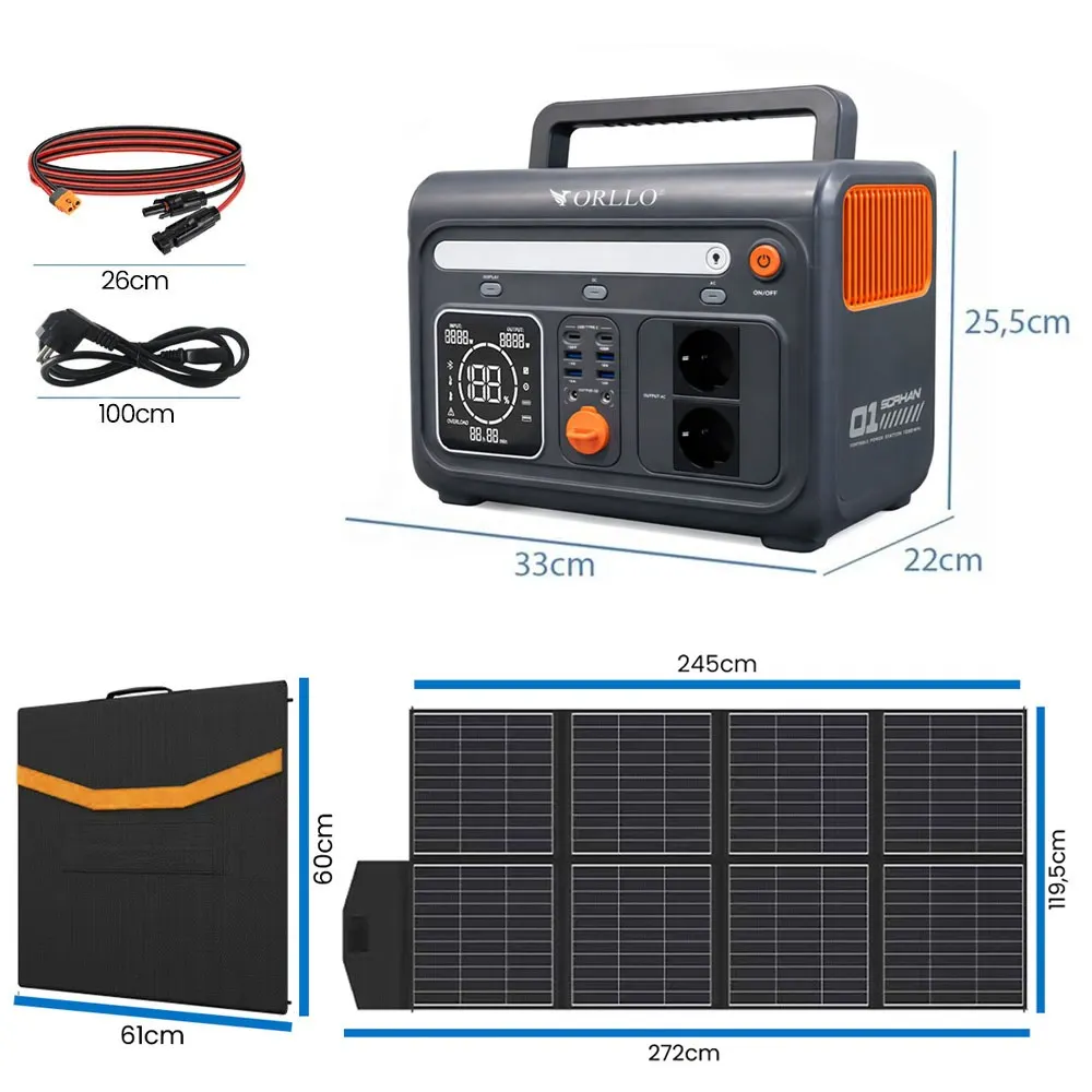 Przenośna Stacja Zasilania z Panelem Solarnym Składanym 500W ORLLO 1200W/1500W