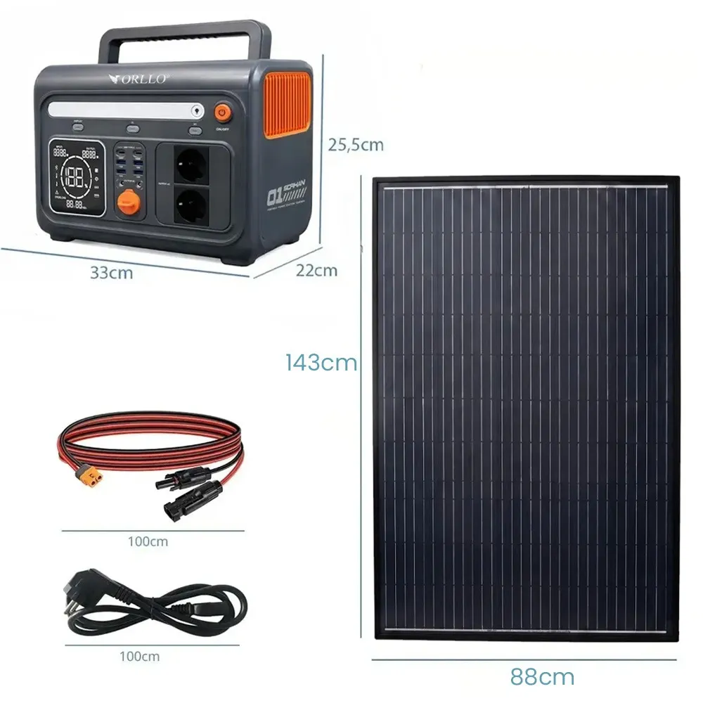 Przenośna Stacja Zasilania ORLLO 1200W/1500W LIFEPO4 z Panelem Solarnym Bifacjalnym