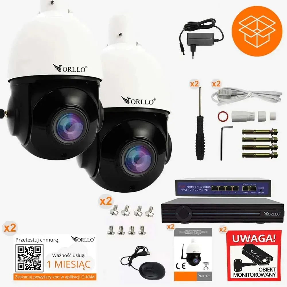 Zestaw 2 Kamer WiFi IP PoE Bezprzewodowe Obrotowe + N-NVR1 + SWITCH