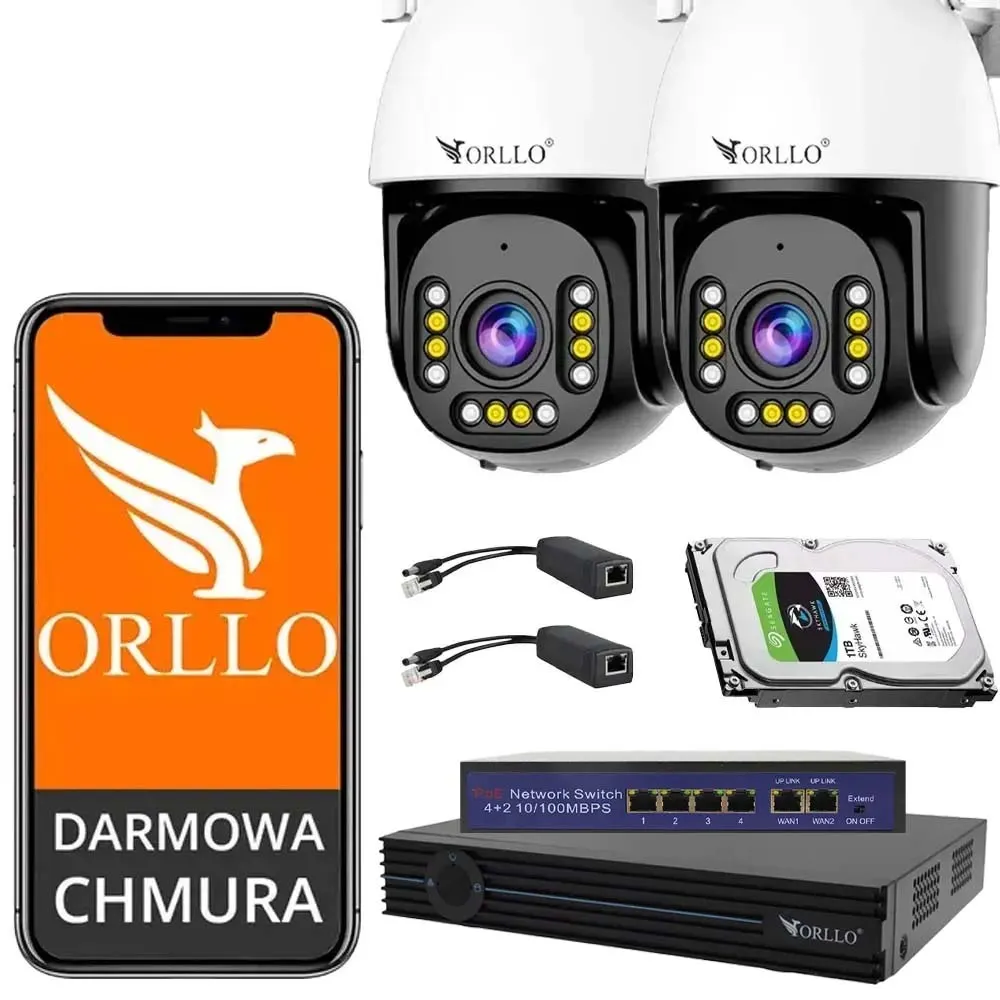 Zestaw 2x Kamera ORLLO Z9 ULTRA + Splitter PoE + Rejestrator WiFi NVR1 + Switch PoE SW1 + Dysk 1TB
