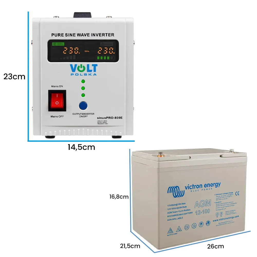 Zasilacz Awaryjny Volt Sinus Pro 800E UPS Magazyn Energii Akumulator AGM 100Ah Victron