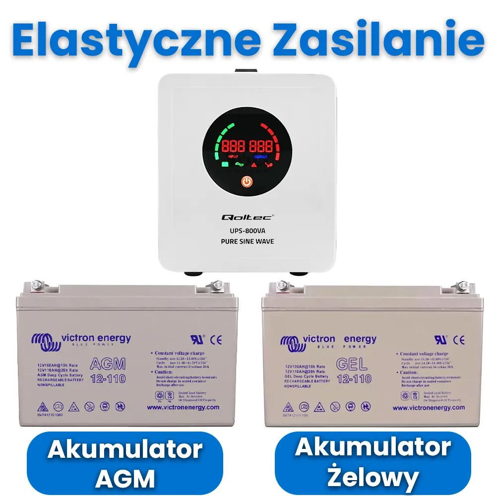Zasilacz Awaryjny UPS Qoltec 800VA 560W AVR SF Akumulator 100Ah VRLA