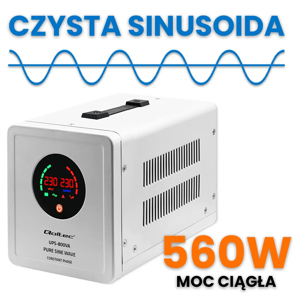 Zasilacz Awaryjny UPS Qoltec 800VA 560W AVR SF Akumulator 100Ah VRLA