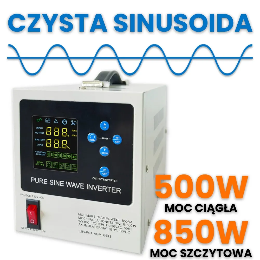 Zasilacz Awaryjny UPS SINUS 12/230V 500/850W Akumulator LiFePO4 ORLLO VOLT L1 12V 100Ah BMS Bluetooth EVE