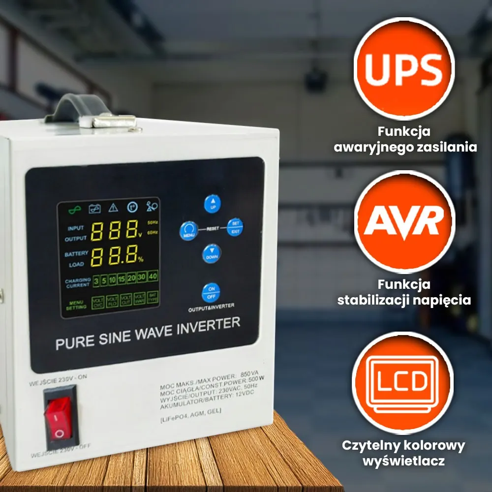 Zasilacz Awaryjny UPS SINUS 12/230V 500/850W Akumulator LiFePO4 ORLLO VOLT L1 12V 100Ah BMS Bluetooth EVE