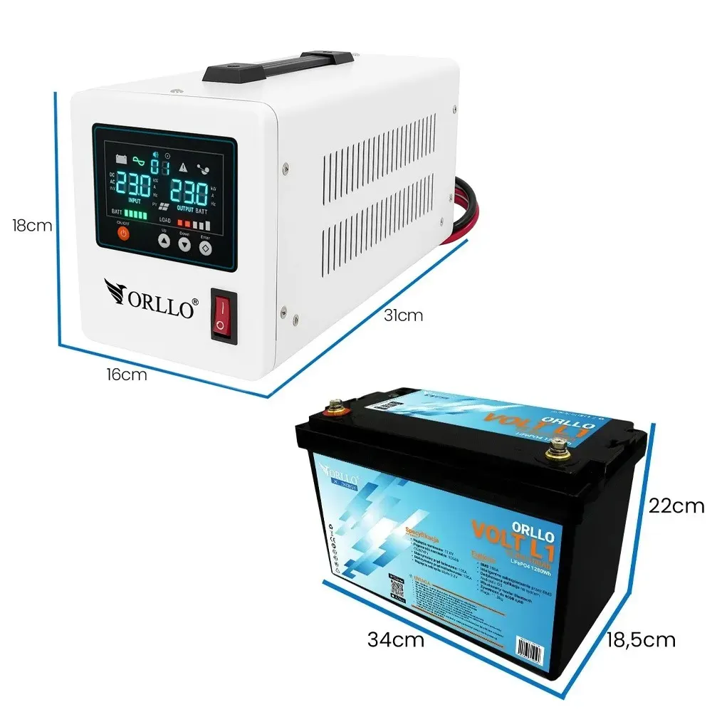 Zasilacz Awaryjny UPS Zasilanie Awaryjne ORLLO SINUS 800VA 560W AVR Akumulator LiFePO4 ORLLO VOLT L1 12V 100Ah BMS Bluetooth EVE