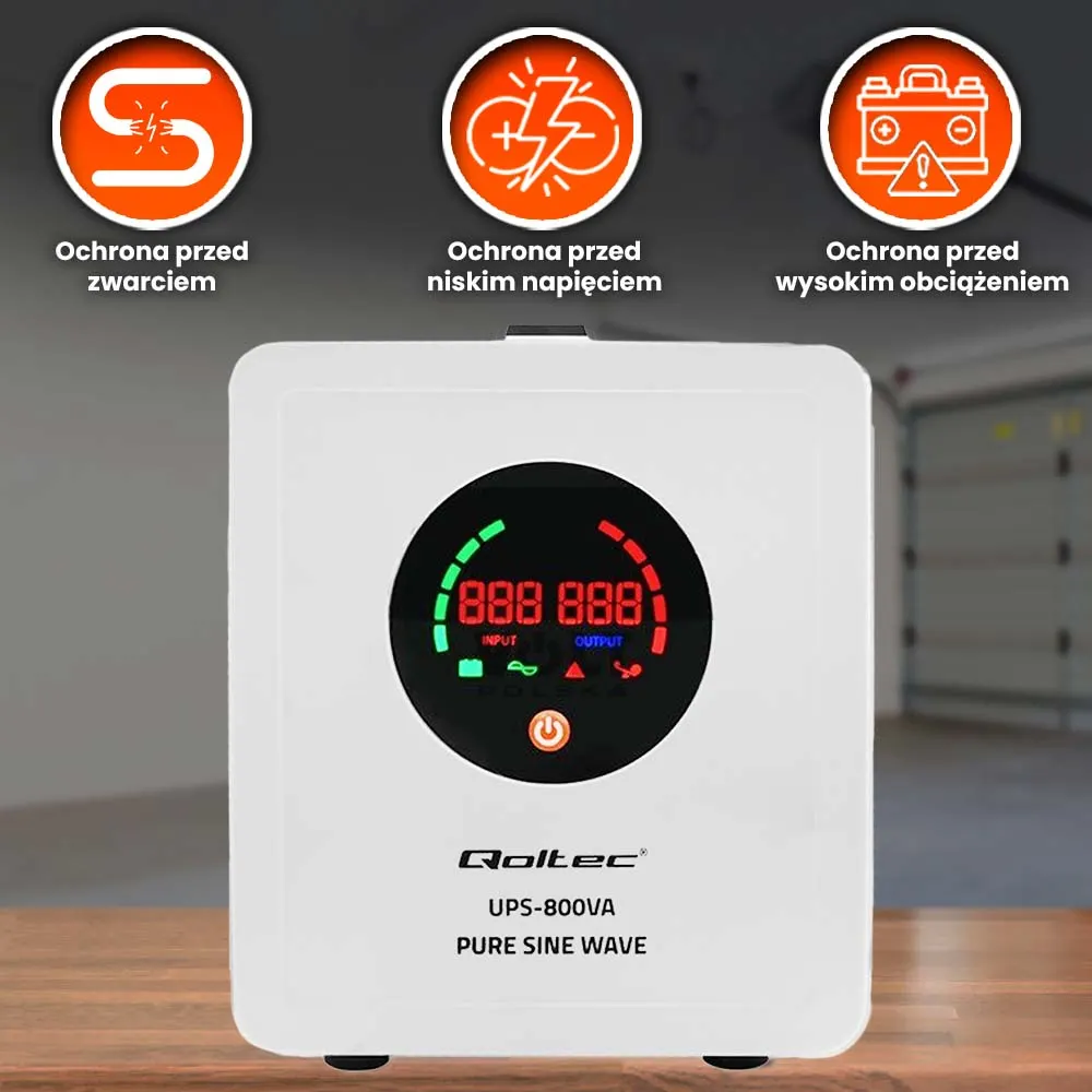 Zasilacz Awaryjny UPS Qoltec 800VA 560W AVR SF Akumulator 100Ah VRLA