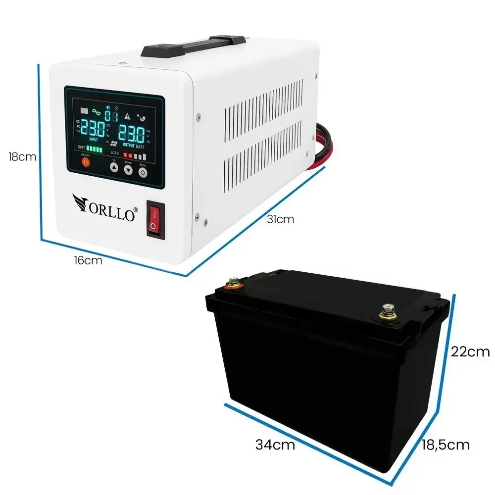 Zasilacz Awaryjny UPS Zasilanie Awaryjne ORLLO SINUS 800VA 560W AVR Akumulator LiFePO4 ORLLO VOLT L1 12V 100Ah BMS Bluetooth EVE