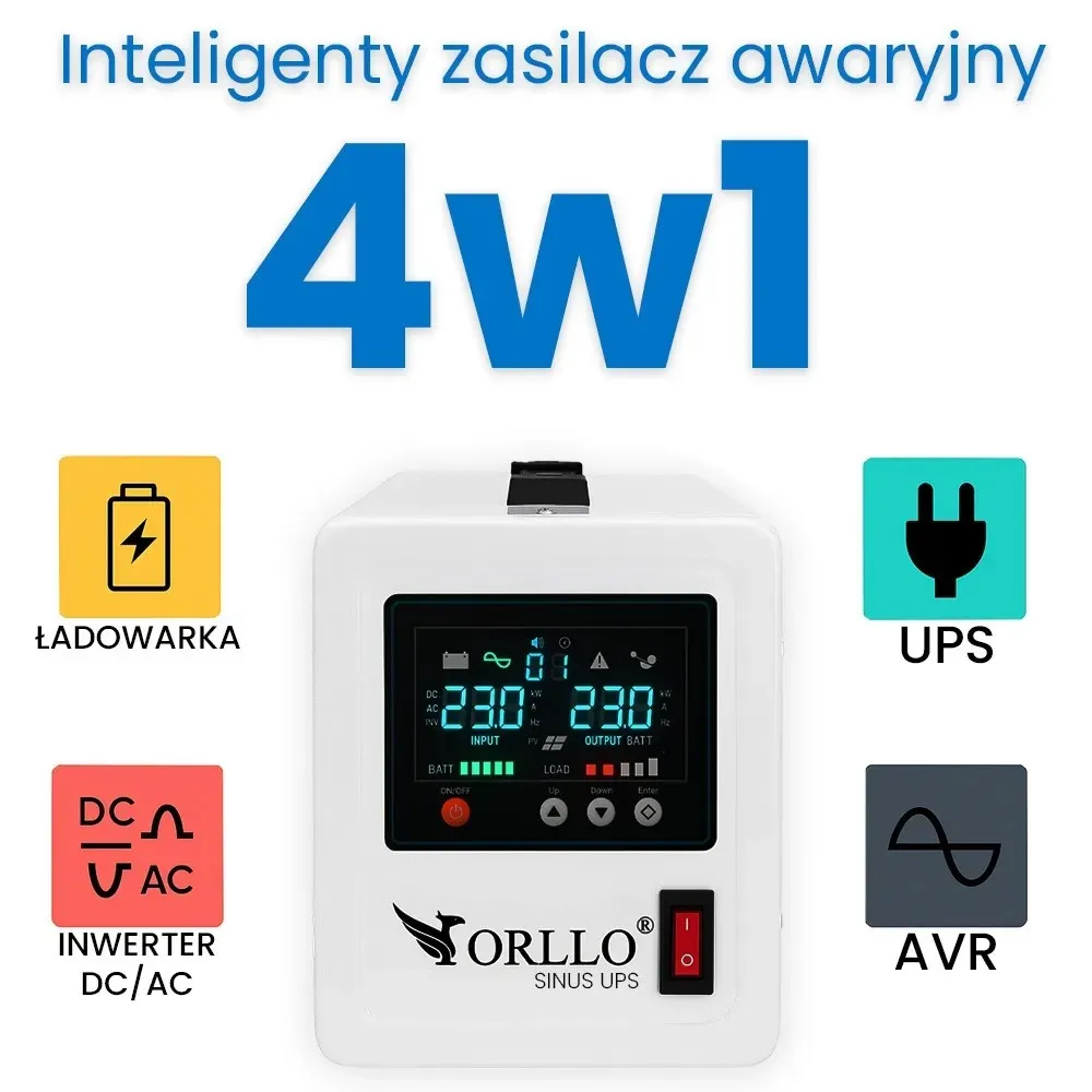 Zasilacz Awaryjny Zasilanie Awaryjne Przetwornica ORLLO SINUS UPS 800VA 560W AVR