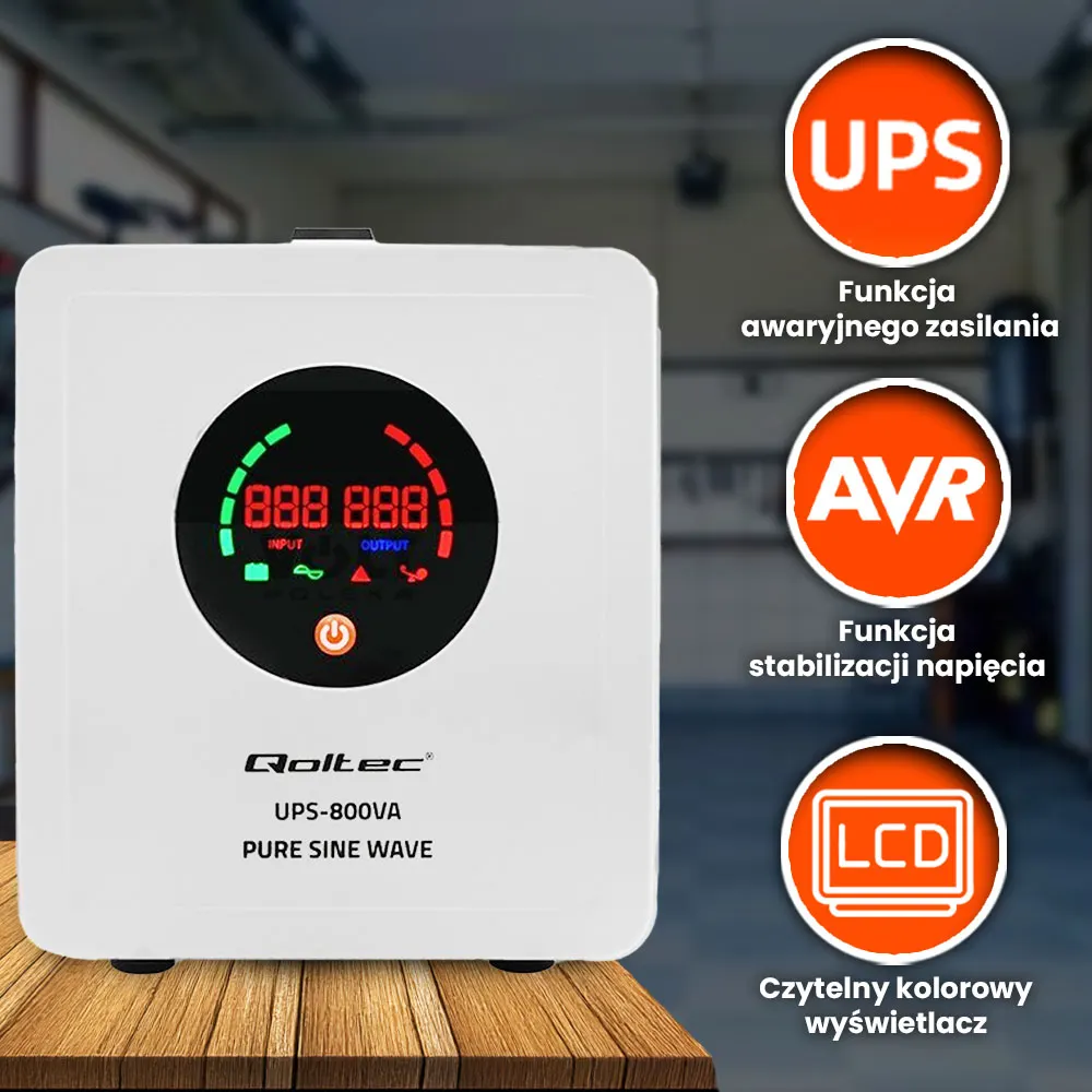 Zasilacz Awaryjny UPS Qoltec 800VA 560W AVR SF Akumulator 100Ah VRLA