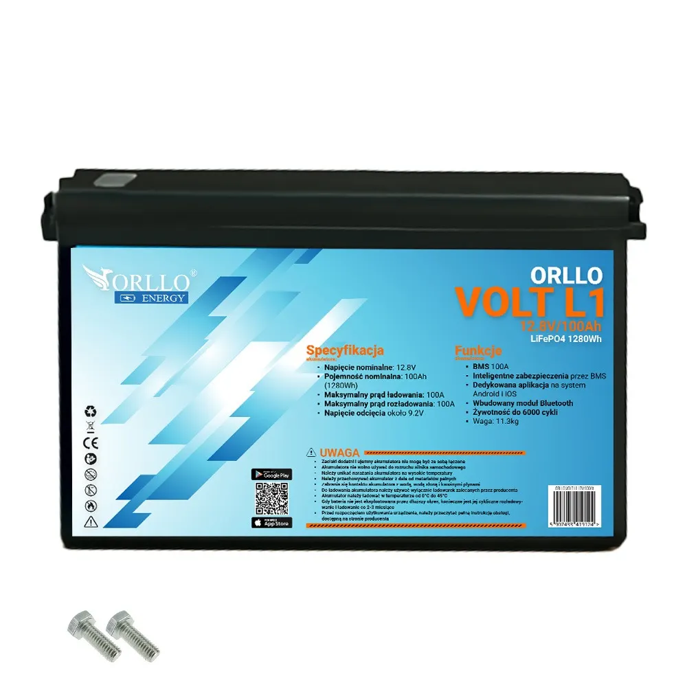 Akumulator LiFePO4 Magazyn Energii ORLLO VOLT L1 12V 100Ah BMS Bluetooth EVE