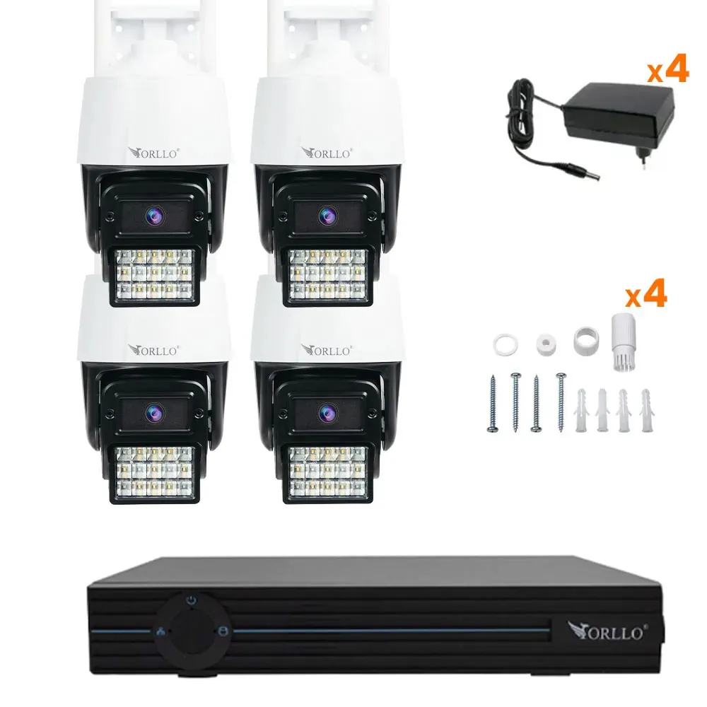 Zestaw 4 Kamer WiFi IP Zewnętrzne Obrotowe 4Mpx ORLLO N1 Nagrywarka N-NVR1