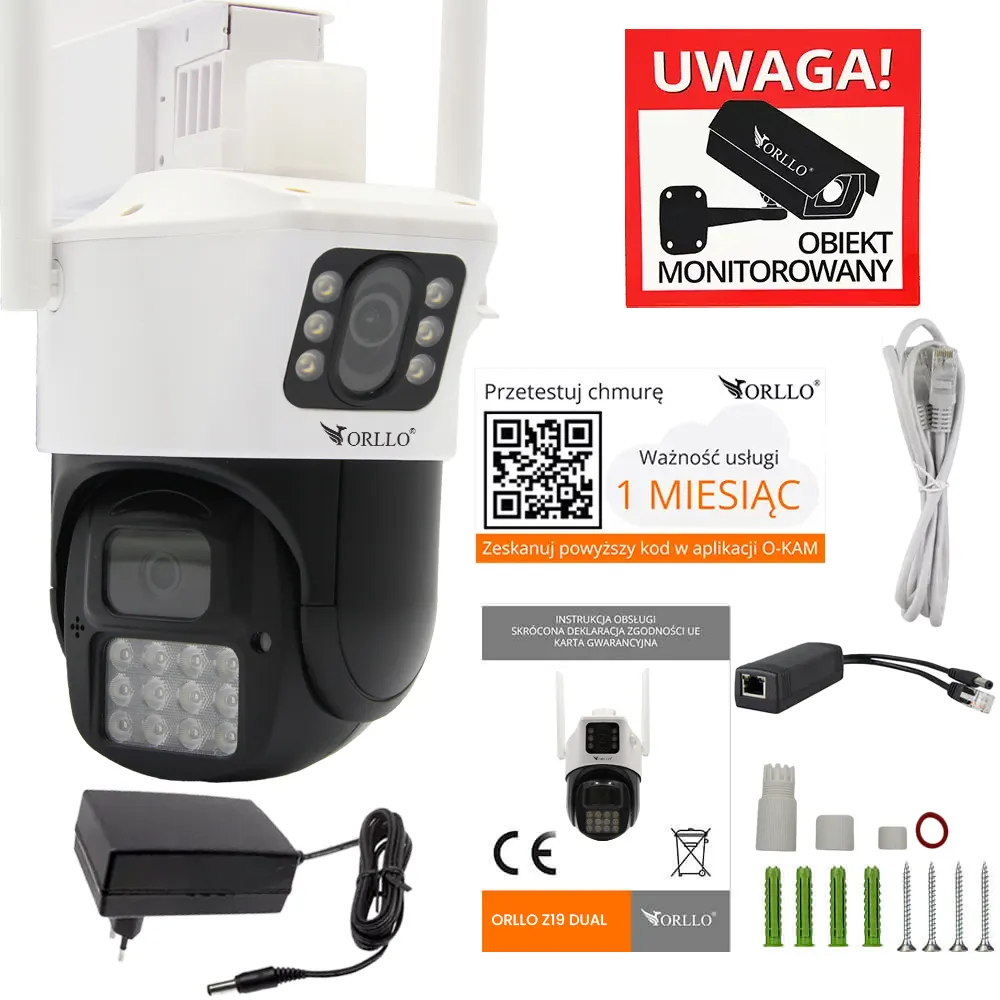 Kamera Obrotowa Zewnętrzna WiFi IP 2 Obiektywy ORLLO Z19 DUAL + Splitter PoE