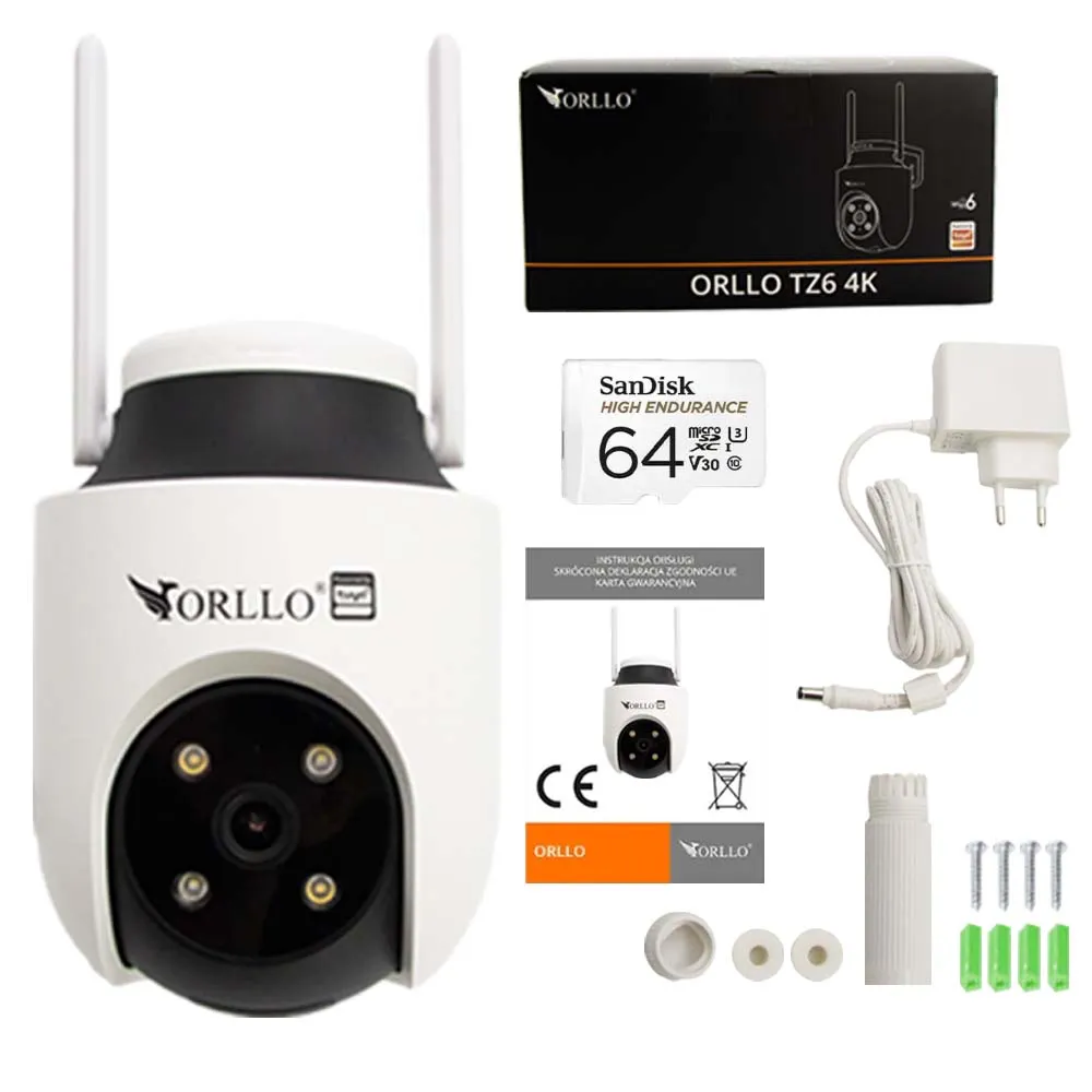 Zestaw Kamera WiFi IP Zewnętrzna ORLLO TZ6 4K + Karta SD 64Gb