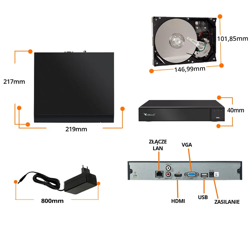 Rejestrator do Kamer Zestaw Nagrywarka NVR1 CH9 z Dyskiem Twardym 1Tb